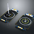Mechanical Black Platforms Featuring Circular Areas White Rod Yellow Pointer Blue And Yellow Components 3d model