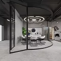 Modern Public Office Space With Open Plan Black Office Chairs Desks Green Plants And Large Windows