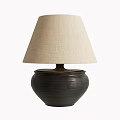 Brown And Black Table Lamps With Textured Ceramic Bases And Beige Fabric Shades