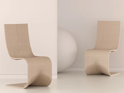 Light Wooden Leisure Chairs With Modern Curved Lines Against Light Walls And White Spherical Decor 3d model