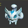 Magical Fantasy Fox Character with Blue White Fur Big Blue Eyes and Ice Crystal Tails