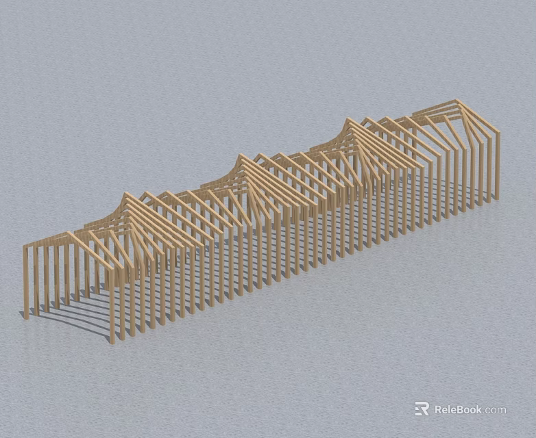 Wooden Swing Door Frame Structure With Multiple Arched Tops And Support Beams 3d model 