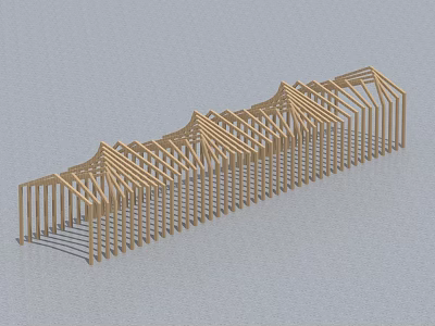 Wooden Swing Door Frame Structure With Multiple Arched Tops And Support Beams 3d model