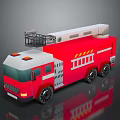 Red Fire Truck Toy With Ladder Setup And Black Wheels Design