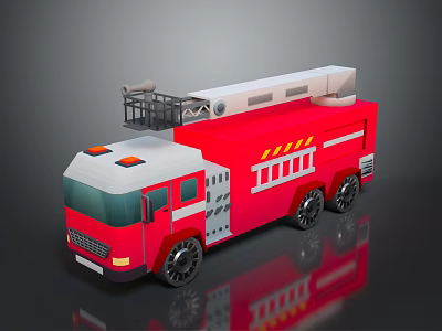 Red Fire Truck Toy With Ladder Setup And Black Wheels Design 3d model