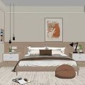 Modern Bedroom Interior With Wooden Bed Nightstands Decorative Painting And Rug