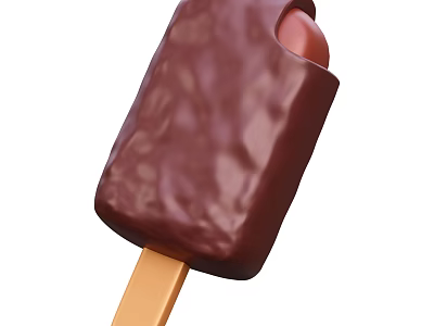 Chocolate Covered Ice Cream Bar With Wooden Stick And Red Filling 3d model