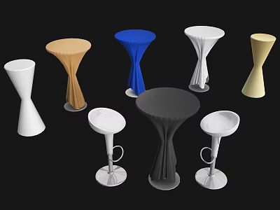 Colorful Bar Counter Set With Round Tables And White Stools In Various Colors 3d model