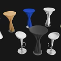 Colorful Bar Counter Set With Round Tables And White Stools In Various Colors
