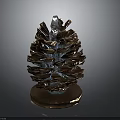 Artistic Metallic Pinecone Sculpture With Brown Base And Blue Glossy Details