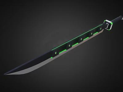 Modern Weapon Design Long Sword With Black Handle Green Accents Metal Fittings And Sharp Blade 3d model
