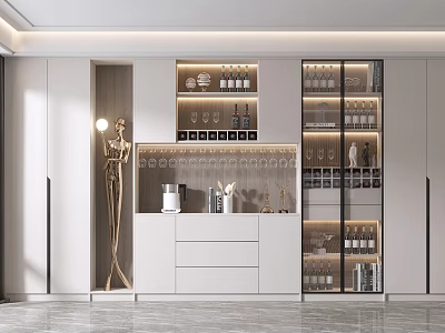 Elegant Modern Wine Cabinet With Glass Doors LED Lighting And Wine Displays 3d model