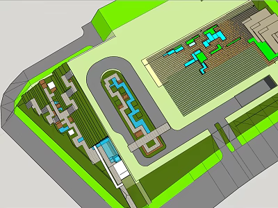 Garden Landscape Design With Pathways Water Features And Green Areas 3d model