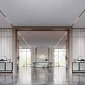 Modern Reception Area With Front Desk Wooden Grilles Marble Floor And Natural Light