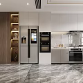 Modern Kitchen Interior With Marble Island Cabinets And Stainless Steel Appliances