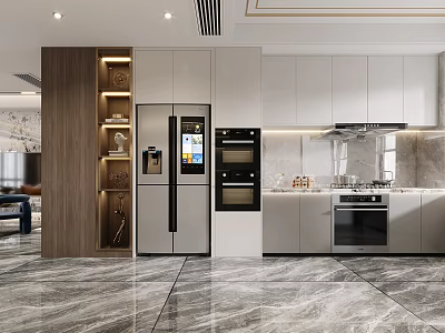 Modern Kitchen Interior With Marble Island Cabinets And Stainless Steel Appliances 3d model