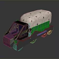 Black Cab Cargo Truck With White Covered Load And Blue Container Design