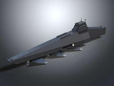 Detailed Gray Warship Model With Upper Structure And Support Base Display Replica 3d model