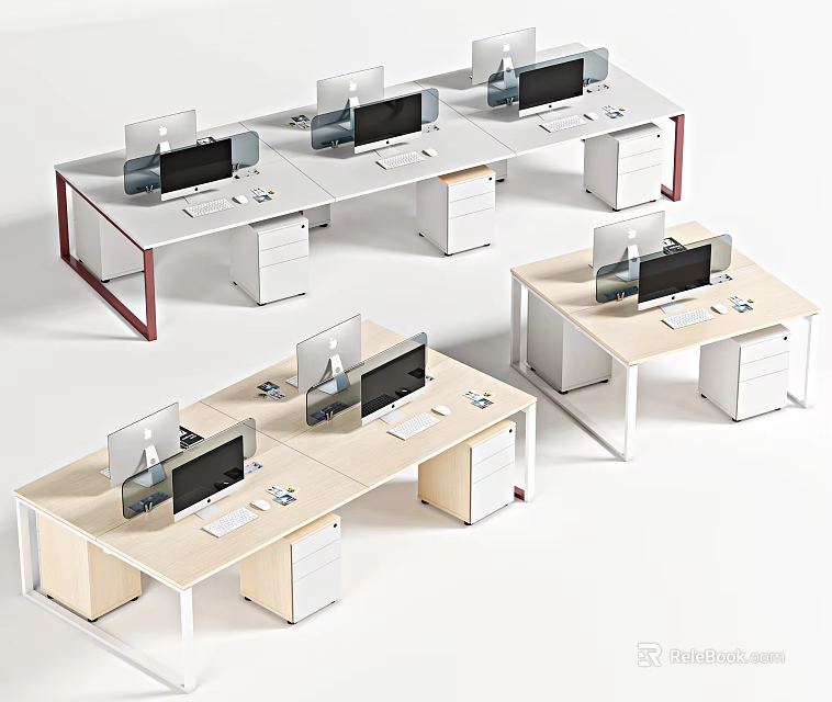 Modern Office Desks With Computer Monitors And Storage Cabinets In Workspace Setup 3d model