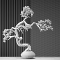 Elegant Luxury Metal Tree Shaped Ornament Set With Decorative Vase Base And Marble Surface