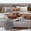 Modern Double Bed Setup With Bedside Tables Ottoman Pillows And Cozy Blankets