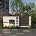 Modern White Scenic Feature Wall With Lattice Design Greenery And Building Background Lighting
