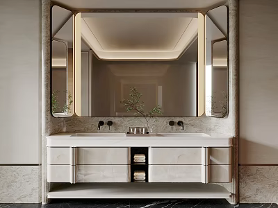 Modern Bathroom Vanity With Framed Mirror Marble Countertop And Storage Drawers 3d model