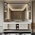 Modern Bathroom Vanity With Framed Mirror Marble Countertop And Storage Drawers