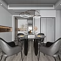 Modern Minimalist Dining Living Room Interior With Round Table Black Chairs And Circular Pendant Lights