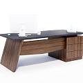 Modern Office Desk With Wooden Frame Black Tabletop And Storage Drawers