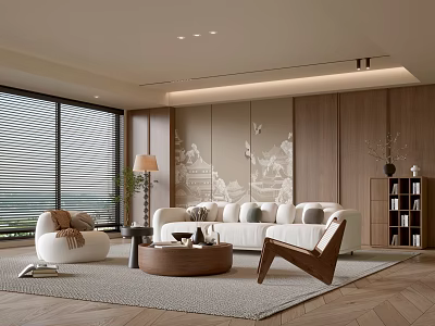 Modern Style Living Room Antique Living Room Sofa Coffee Table Combination Leisure Sofa Chair Jewelry Background Wall 3d model