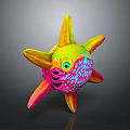 Colorful Star Shaped 3D Rendered Object With Vibrant Yellow Pink Blue Hues And Green Eye