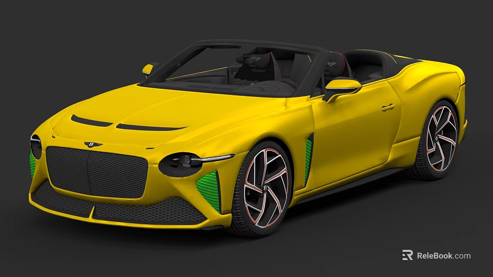 Yellow Luxury Convertible Sports Car With Black Soft Top And Green Accents Modern Styling 3d model 