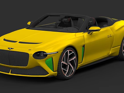 Yellow Luxury Convertible Sports Car With Black Soft Top And Green Accents Modern Styling 3d model
