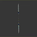 Decorative Spear With Blue Yellow Patterns On Long Shaft And Sharp Blade