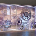 Industrial Commercial Equipment Showcase With Illuminated Gear Design And Mechanical Elements