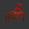Rustic Wooden Hexagonal Table With Decorative Tower Like Elements On Top 3d model