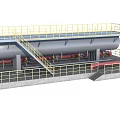 Industrial Equipment with Large Storage Tank Red Pipelines Yellow Railings and Platform Structure