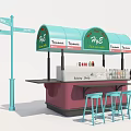 P&S Food Stall With Light Blue Awning Sign And Blue Stools Near Street Sign