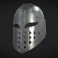Silver Metal Helmet With Decorative Rivets Face Mask And Cross Shaped Holes
