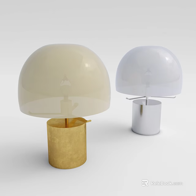 Two Modern Table Lamps With Gold And Silver Bases And Beige White Shades 3d model 