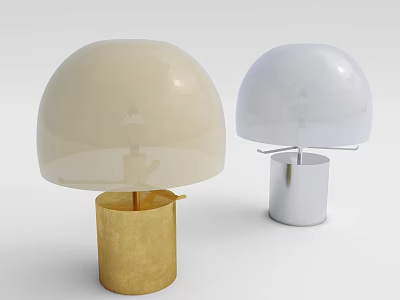 Two Modern Table Lamps With Gold And Silver Bases And Beige White Shades 3d model