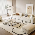 Modern Sofa Coffee Table Combination Sofa Stool Lazy Sofa Hanging Picture Green Plant Floor Lamp 3d model