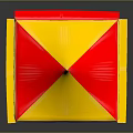 Red And Yellow Castle Shaped Tent With Pointed Roof And Windows