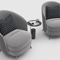 Gray Leisure Sofa Set with Black Geometric Pattern Pillows and Round Side Table 3d model