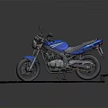 Stylish Blue Motorcycle Side View With Black Seat On Gray Platform
