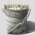 Industrial Metal Storage Tank With Yellow Railings Ladder And Platform Structure