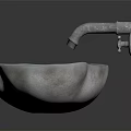 Metallic Hand Basin With Irregular Shape Curved Faucet And Control Knob