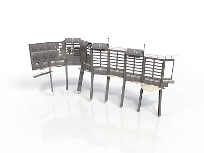 Gray Industrial Platform Structure Design With Railings And Support Pillars 3d model
