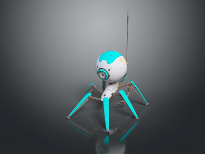 Game and Movie Character Spherical Sci Fi Robot With Blue White Antenna And Spider Legs 3d model